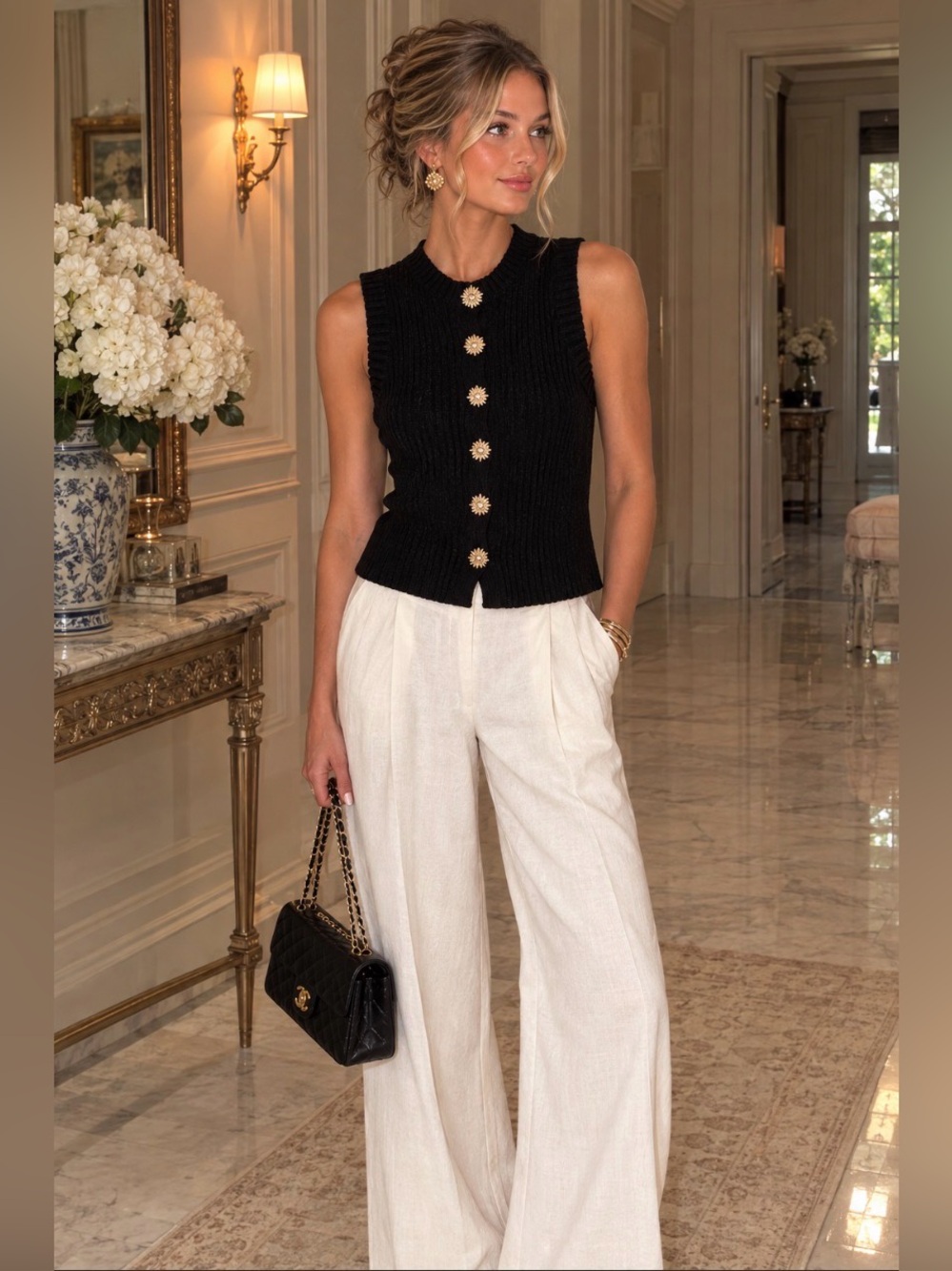 Ribbed Knit Button-Front Sleeveless Vest NWT